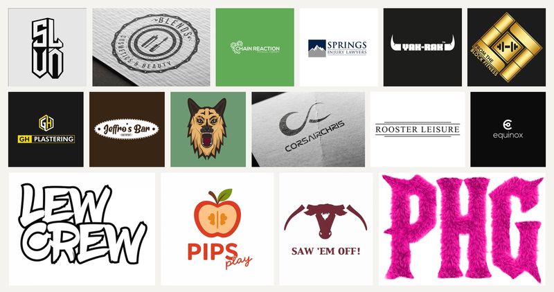 Logo design. Marks across trades, fitness, hospitality, physio, legal and streetwear.