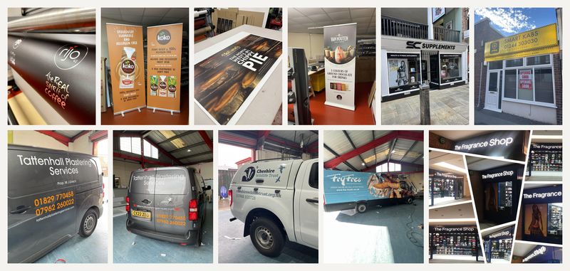 Print and sign production. Roller banners, posters, shop fronts and vehicle livery, set up for print and taken through large-format production.