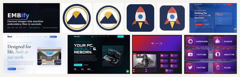 Digital: product, web and streaming. Embify, client websites and stream overlay packs.